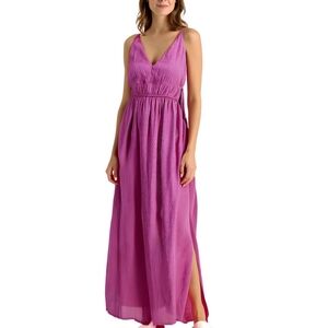 TAYLOR V-Neck Textured Pink Maxi Dress With Side Slit